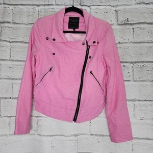 Sanctuary Linen Blend Long Sleeve Full Zip Moto Biker Jacket Pink Size Small